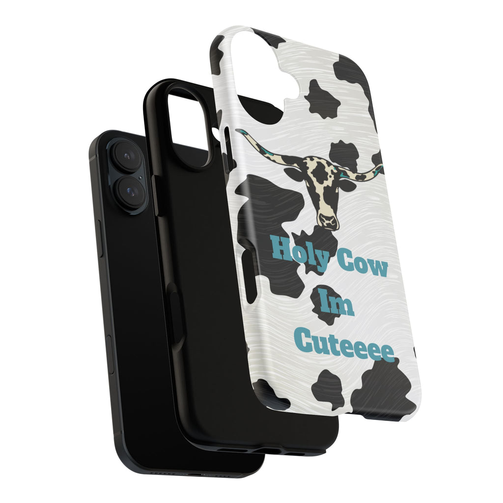 Cow Print Phone Case — "Holy Cow I’m Cuteeee" Cute Western Protective Cover