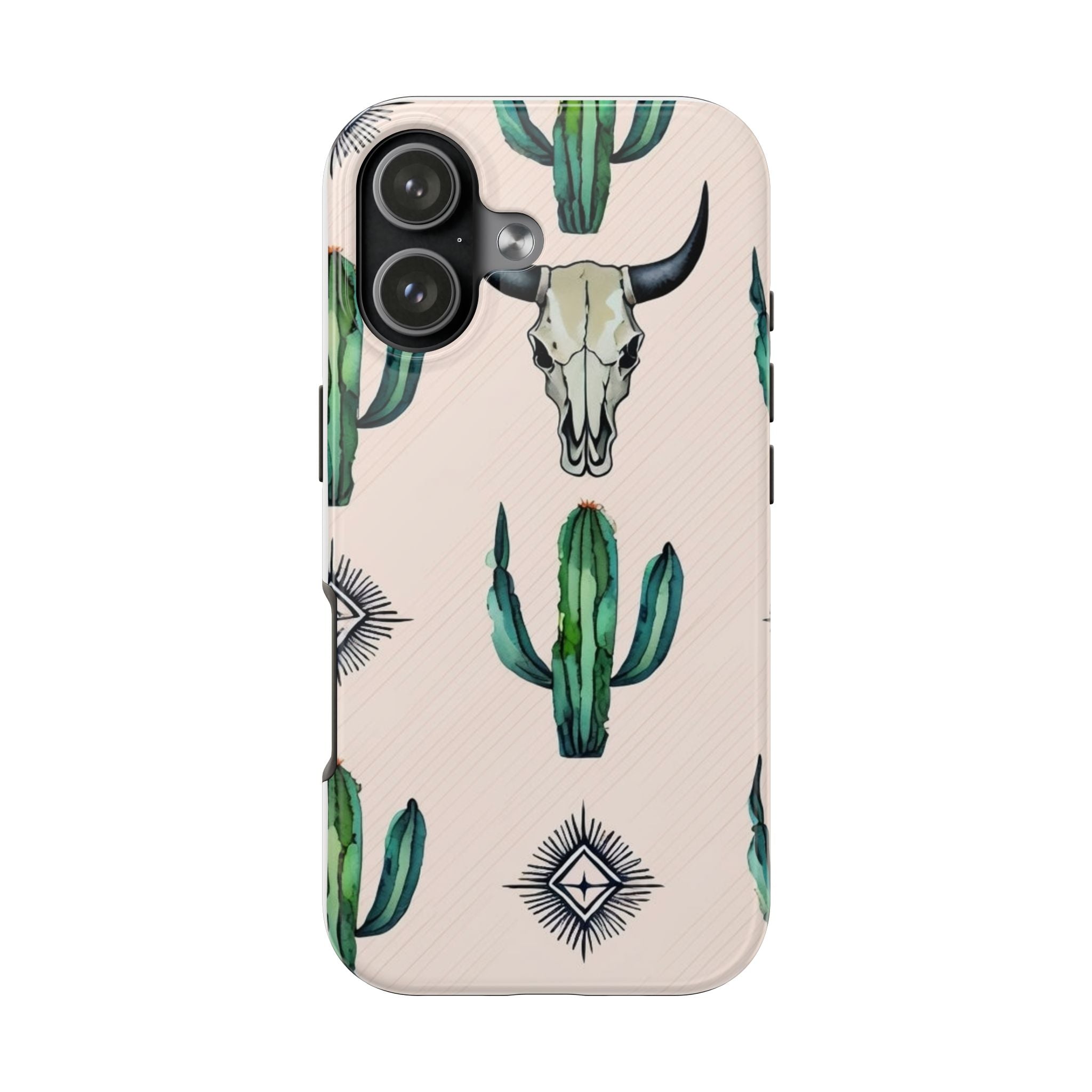 Cactus & Bull Skull Tough Phone Case — Southwestern Desert Pattern