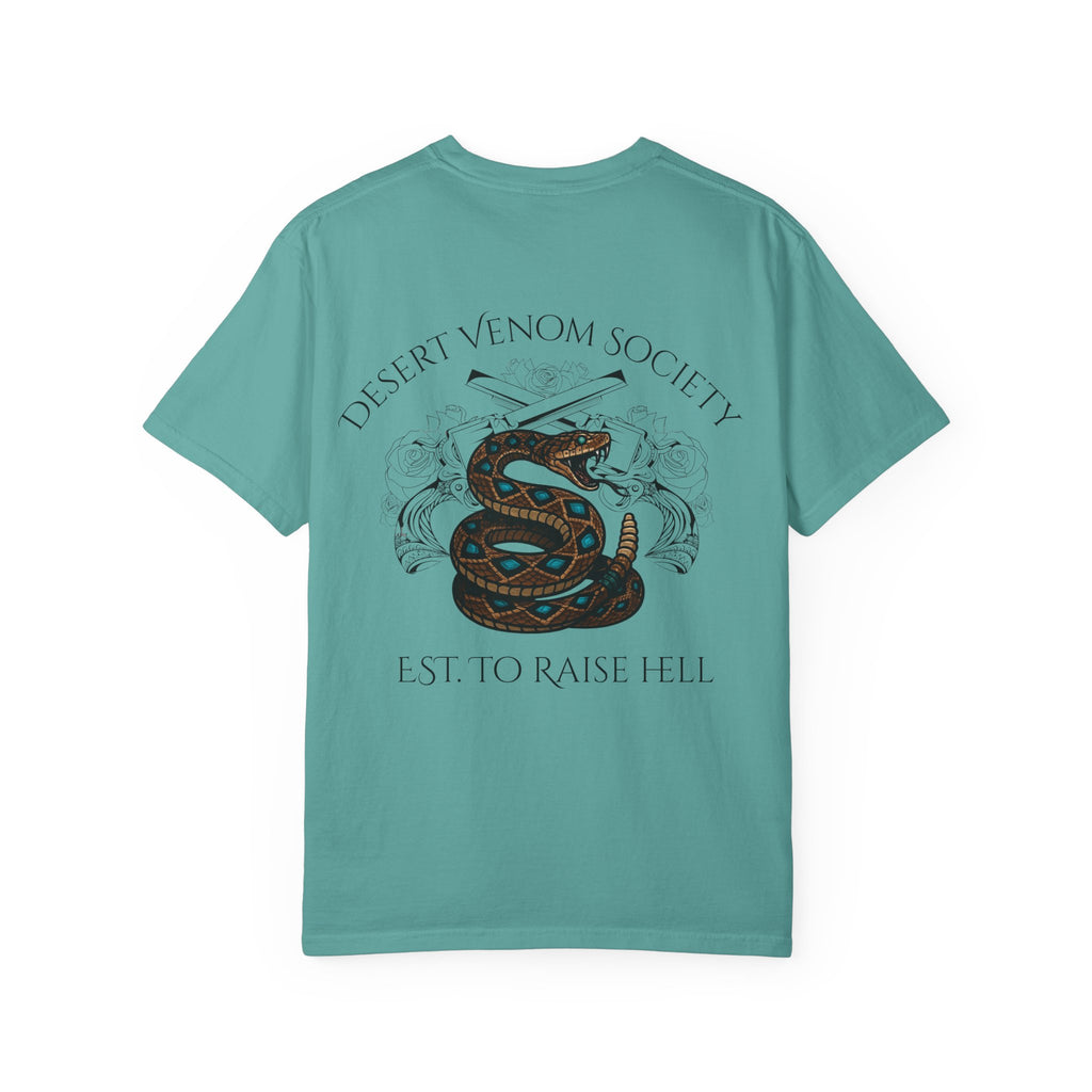 Desert Venom Society T-Shirt — Snake Graphic "Est. To Raise Hell"