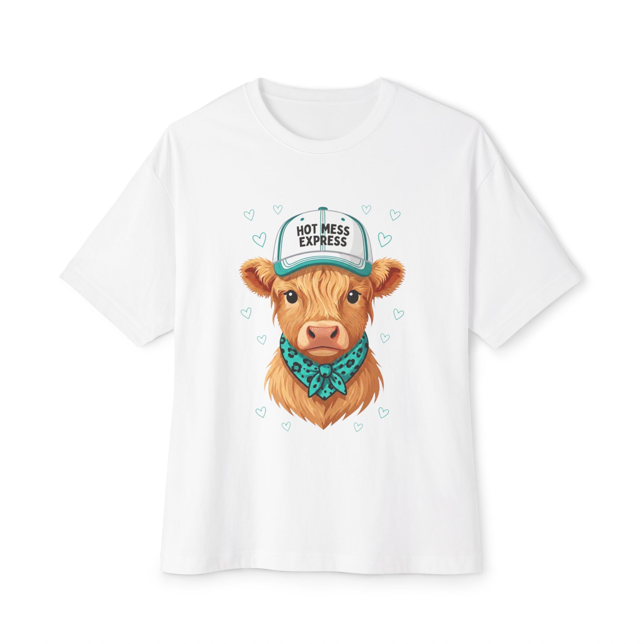 Cow Portrait Tee — "Hot Mess Express" Graphic Oversized Boxy T‑Shirt