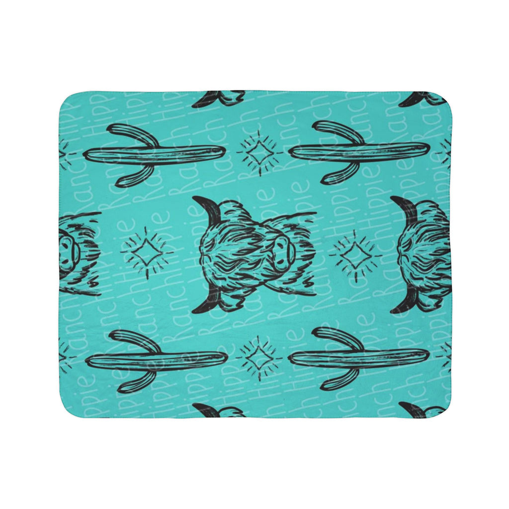 Turquoise Western Buffalo & Cactus Sherpa Blanket