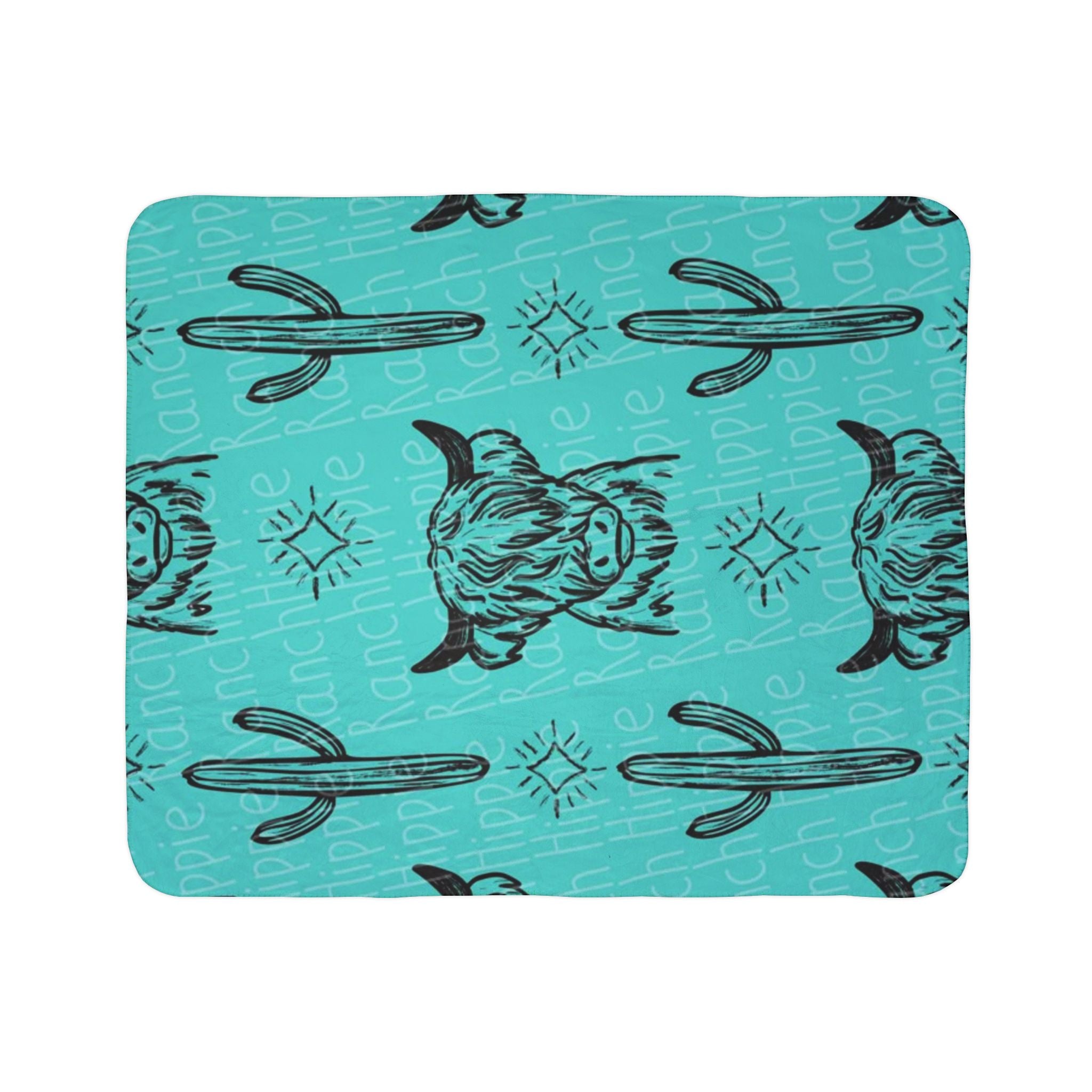 Turquoise Western Buffalo & Cactus Sherpa Blanket