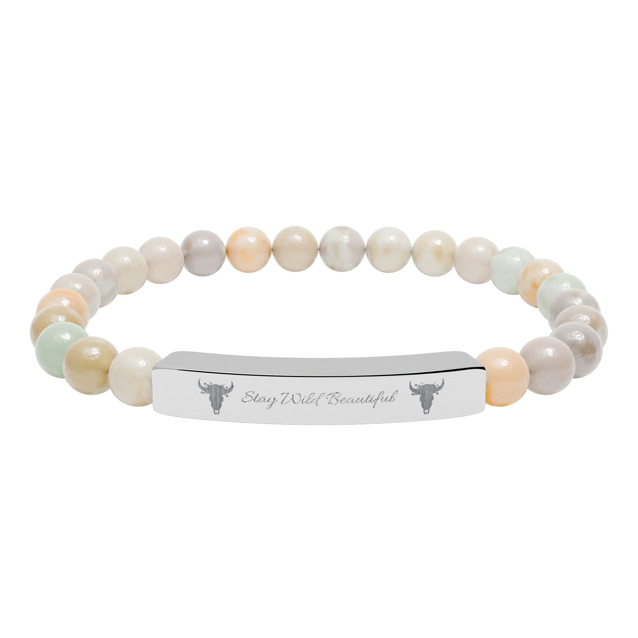 Engravable Natural Stone Bar Bracelet — Stretch Beaded Healing Gemstone Jewelry