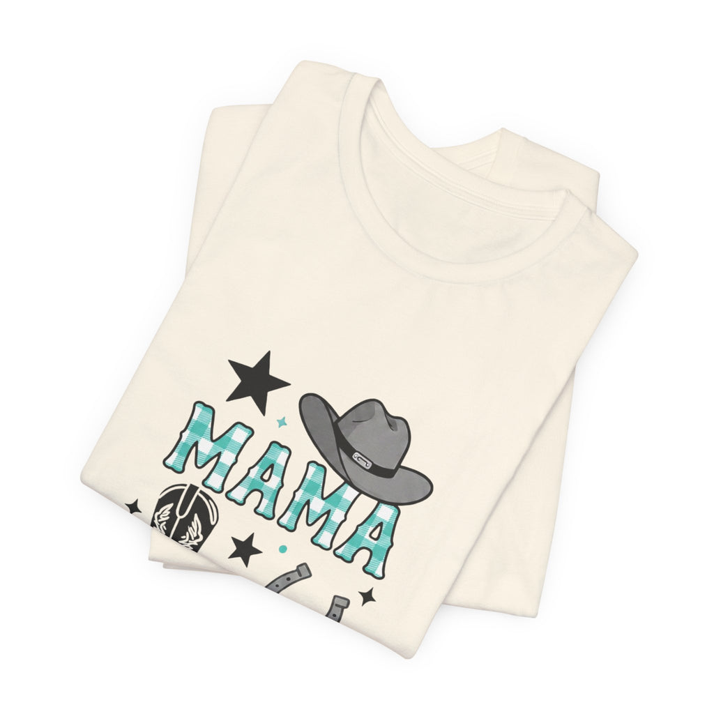 Mama Cowboy Boots & Hat T‑Shirt — Western Mama Tee with Horseshoe Graphic