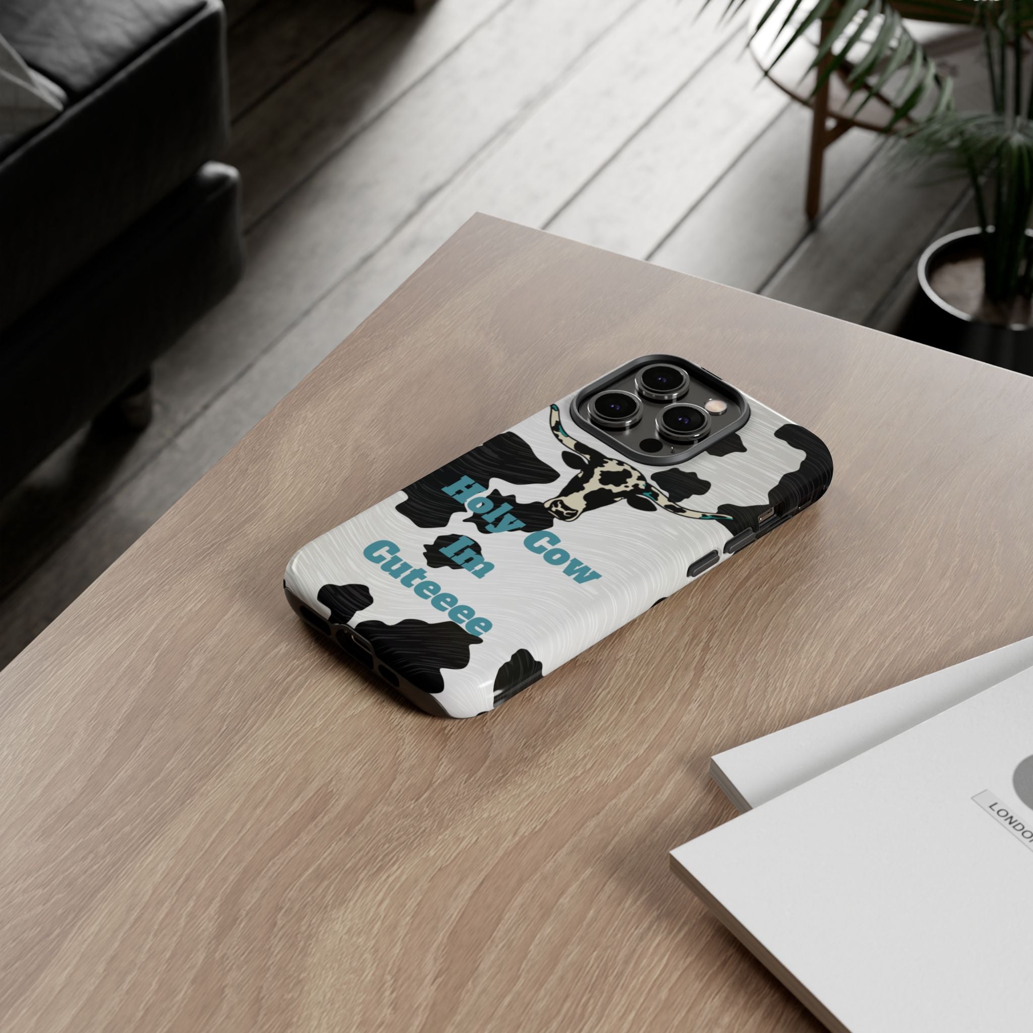 Cow Print Phone Case — "Holy Cow I’m Cuteeee" Cute Western Protective Cover