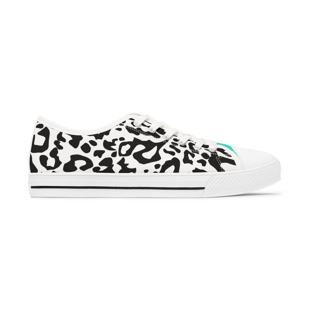 Low Top Sneakers — Black & White Leopard Print with Teal Accent