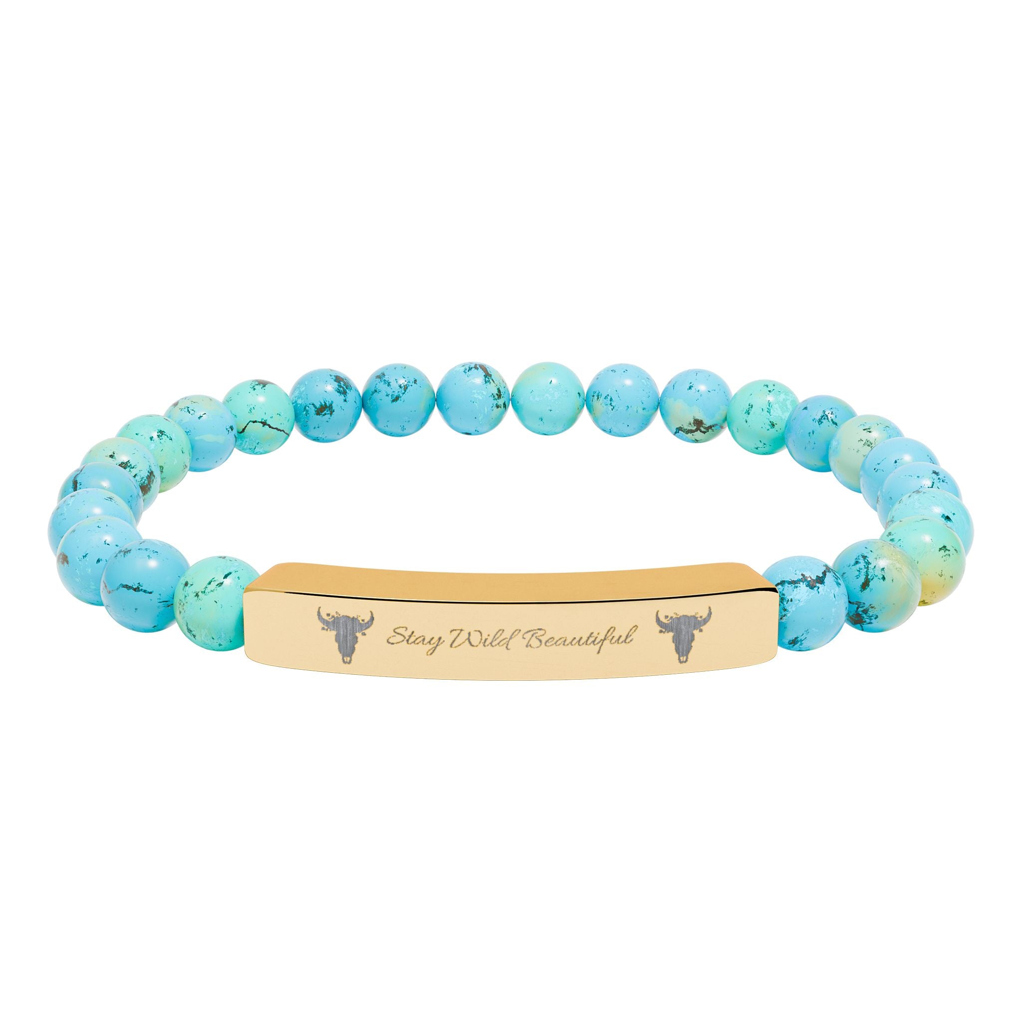 Engravable Natural Stone Bar Bracelet — Stretch Beaded Healing Gemstone Jewelry