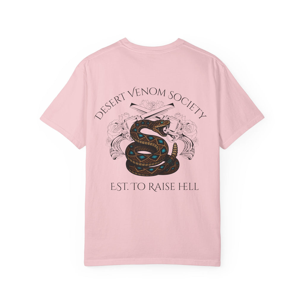 Desert Venom Society T-Shirt — Snake Graphic "Est. To Raise Hell"