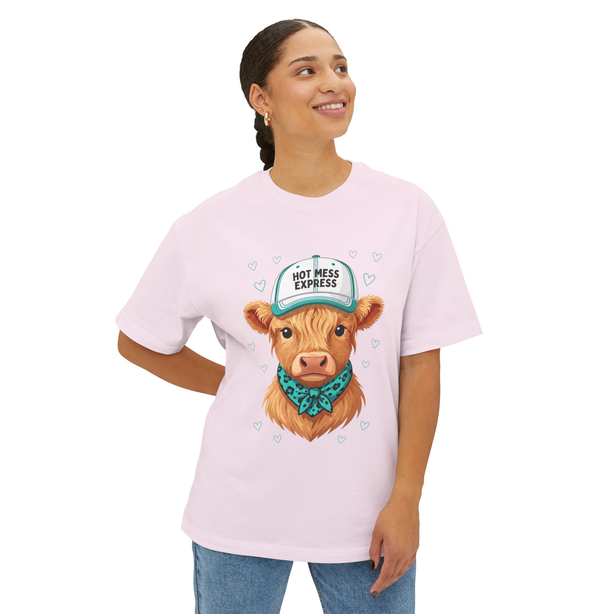 Cow Portrait Tee — "Hot Mess Express" Graphic Oversized Boxy T‑Shirt