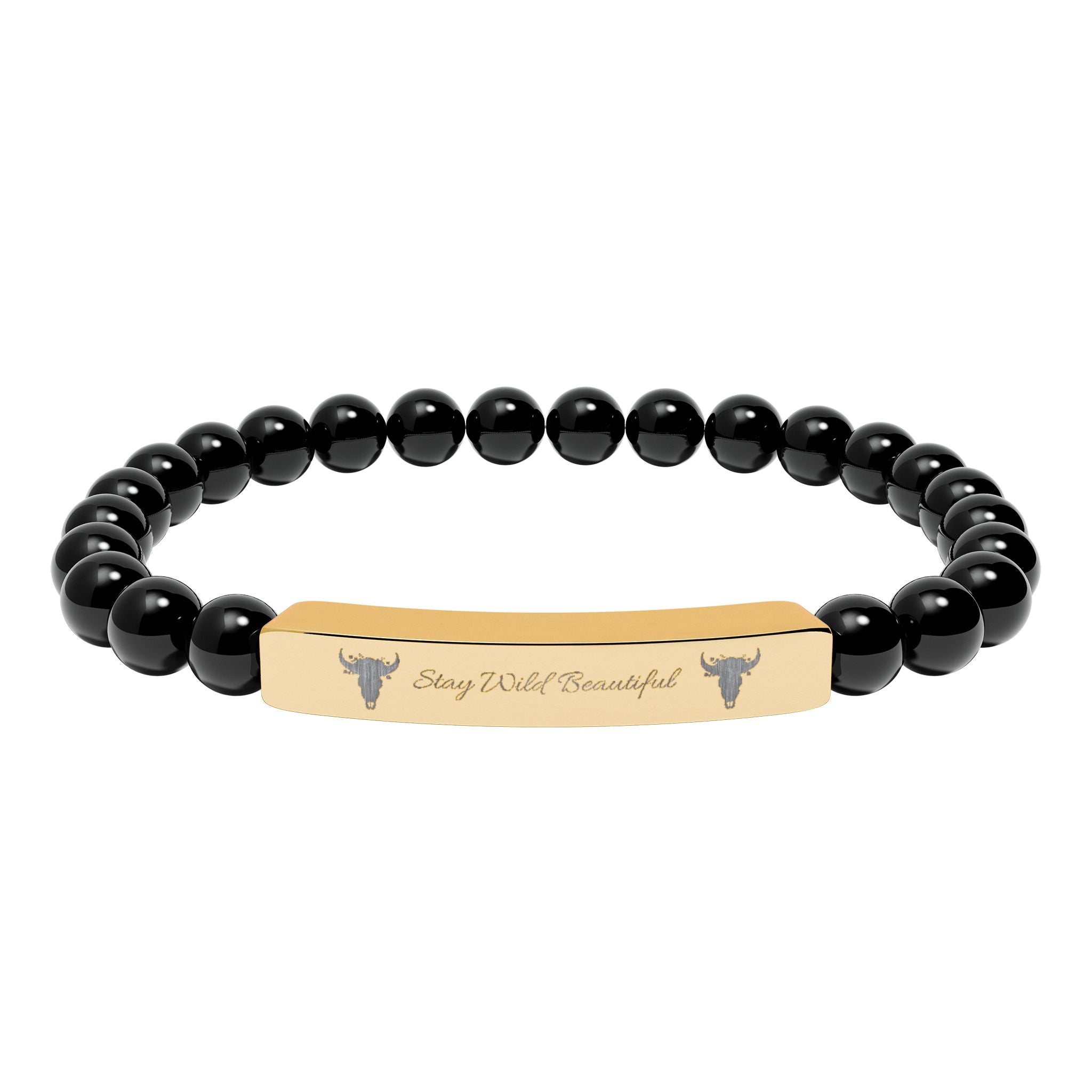 Engravable Natural Stone Bar Bracelet — Stretch Beaded Healing Gemstone Jewelry