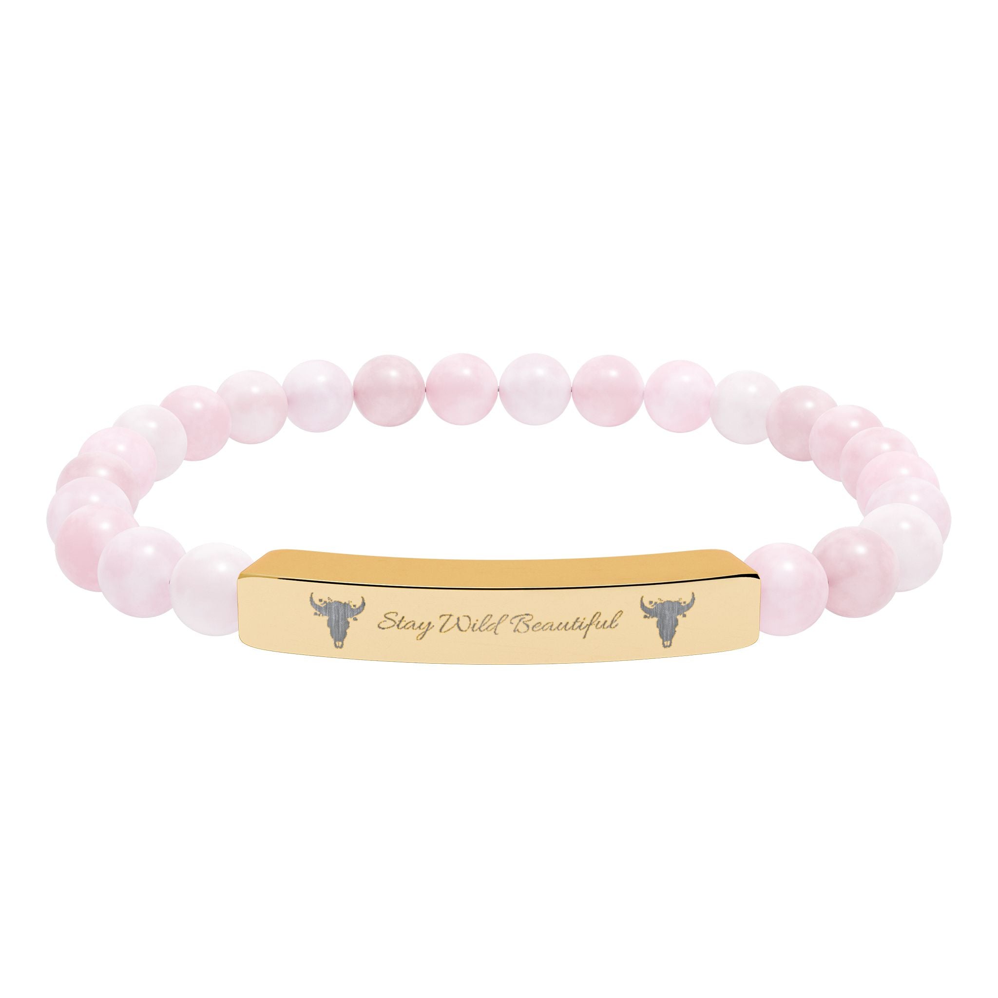 Engravable Natural Stone Bar Bracelet — Stretch Beaded Healing Gemstone Jewelry