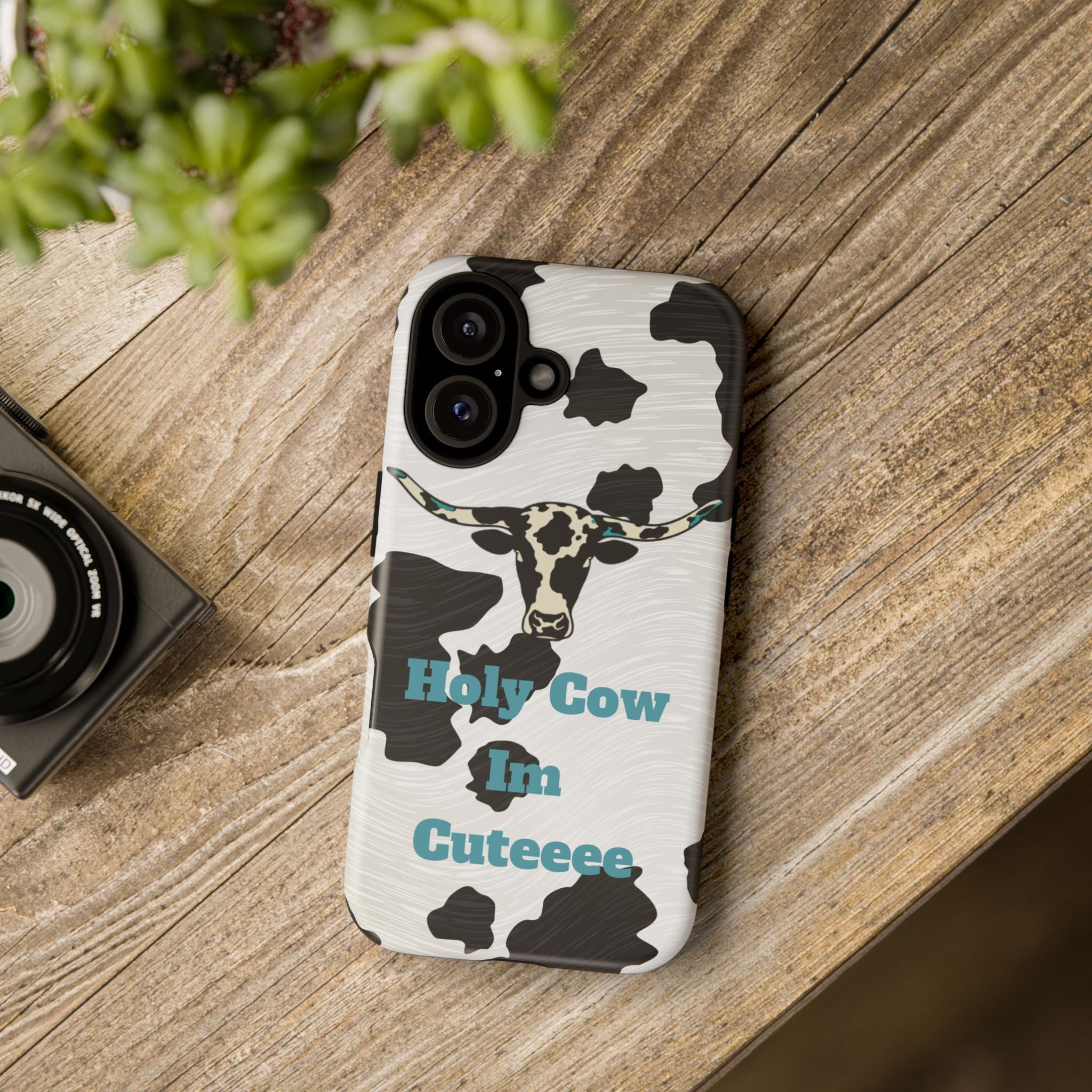 Cow Print Phone Case — "Holy Cow I’m Cuteeee" Cute Western Protective Cover