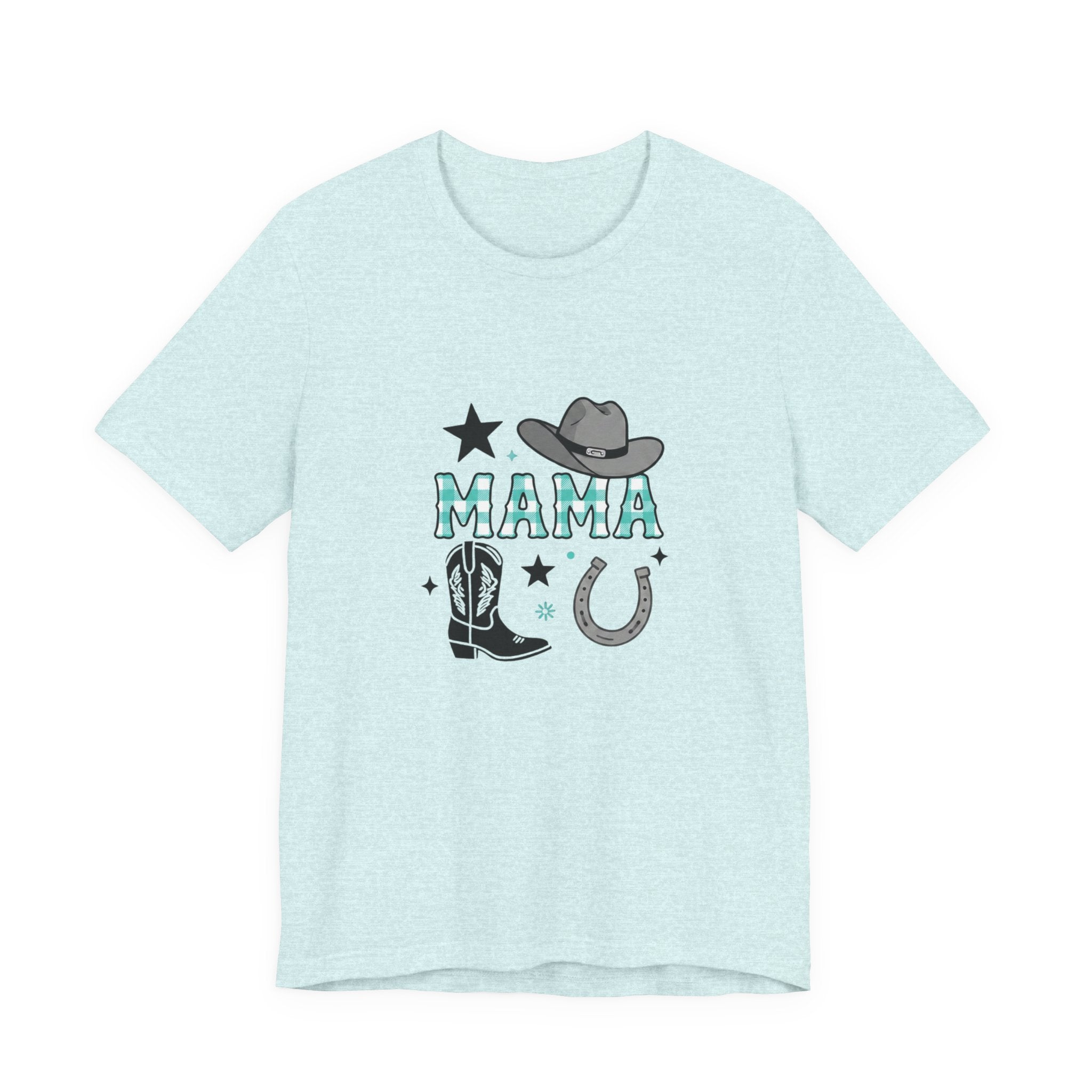 Mama Cowboy Boots & Hat T‑Shirt — Western Mama Tee with Horseshoe Graphic