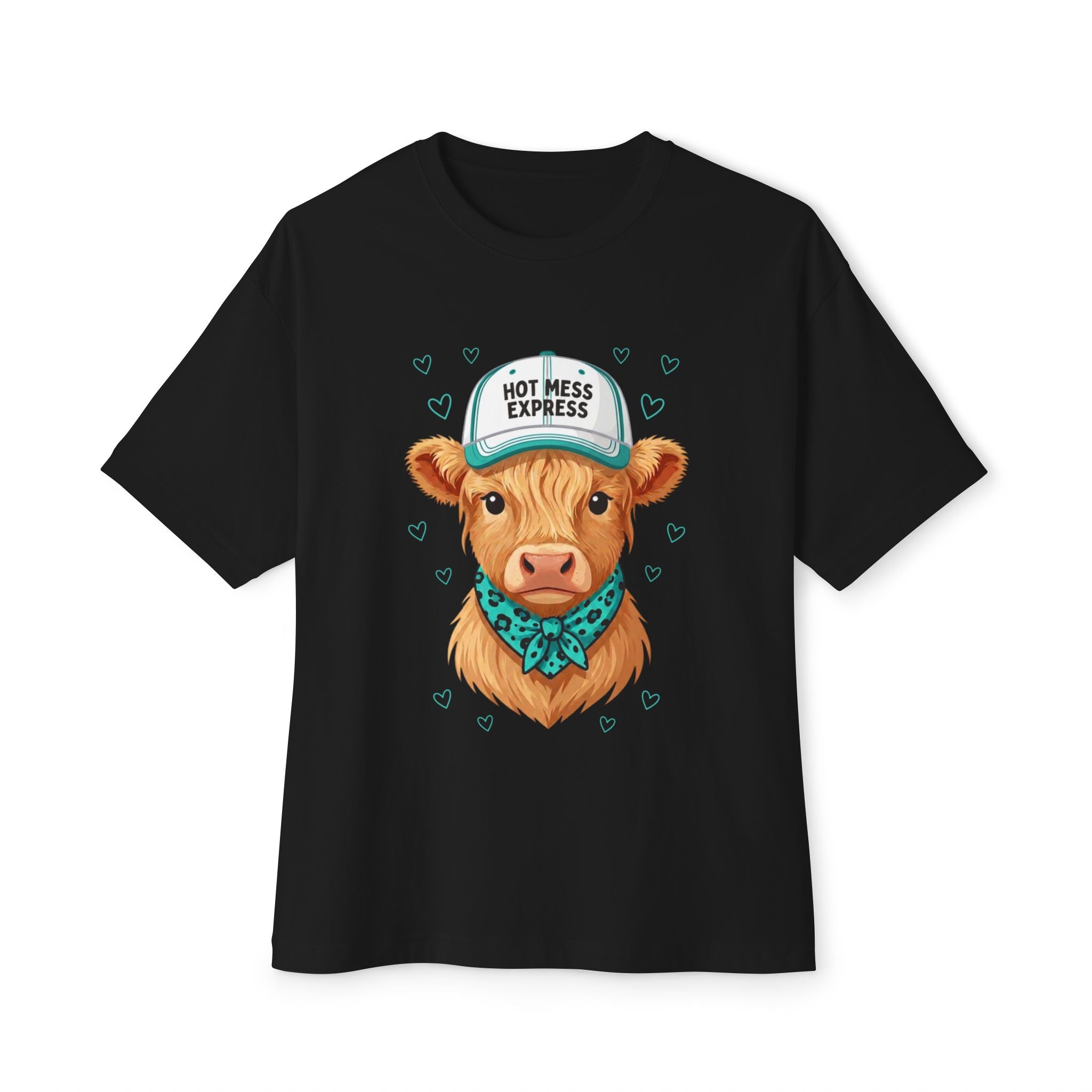 Cow Portrait Tee — "Hot Mess Express" Graphic Oversized Boxy T‑Shirt