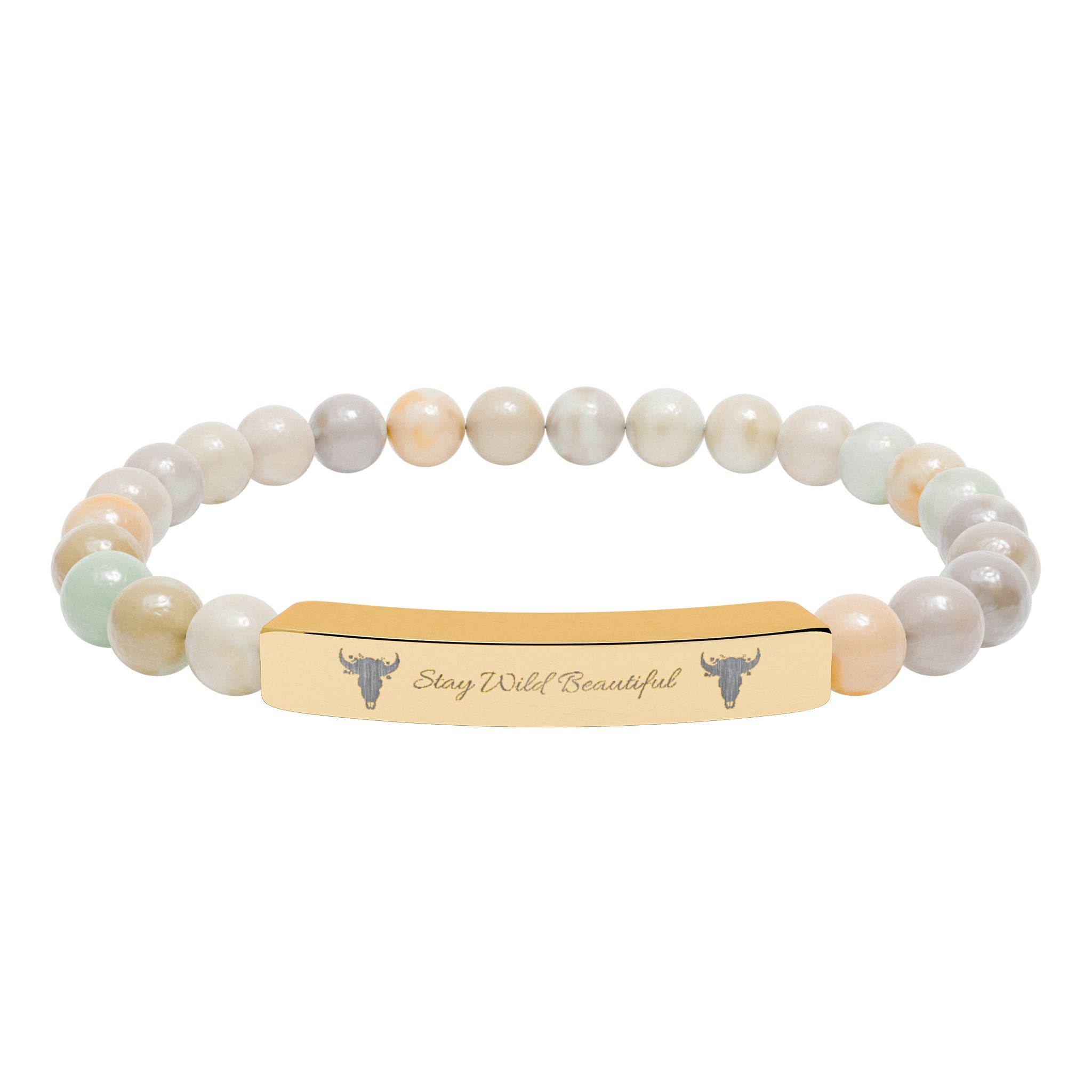 Engravable Natural Stone Bar Bracelet — Stretch Beaded Healing Gemstone Jewelry