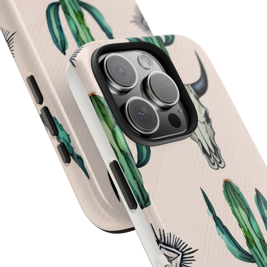 Cactus & Bull Skull Tough Phone Case — Southwestern Desert Pattern
