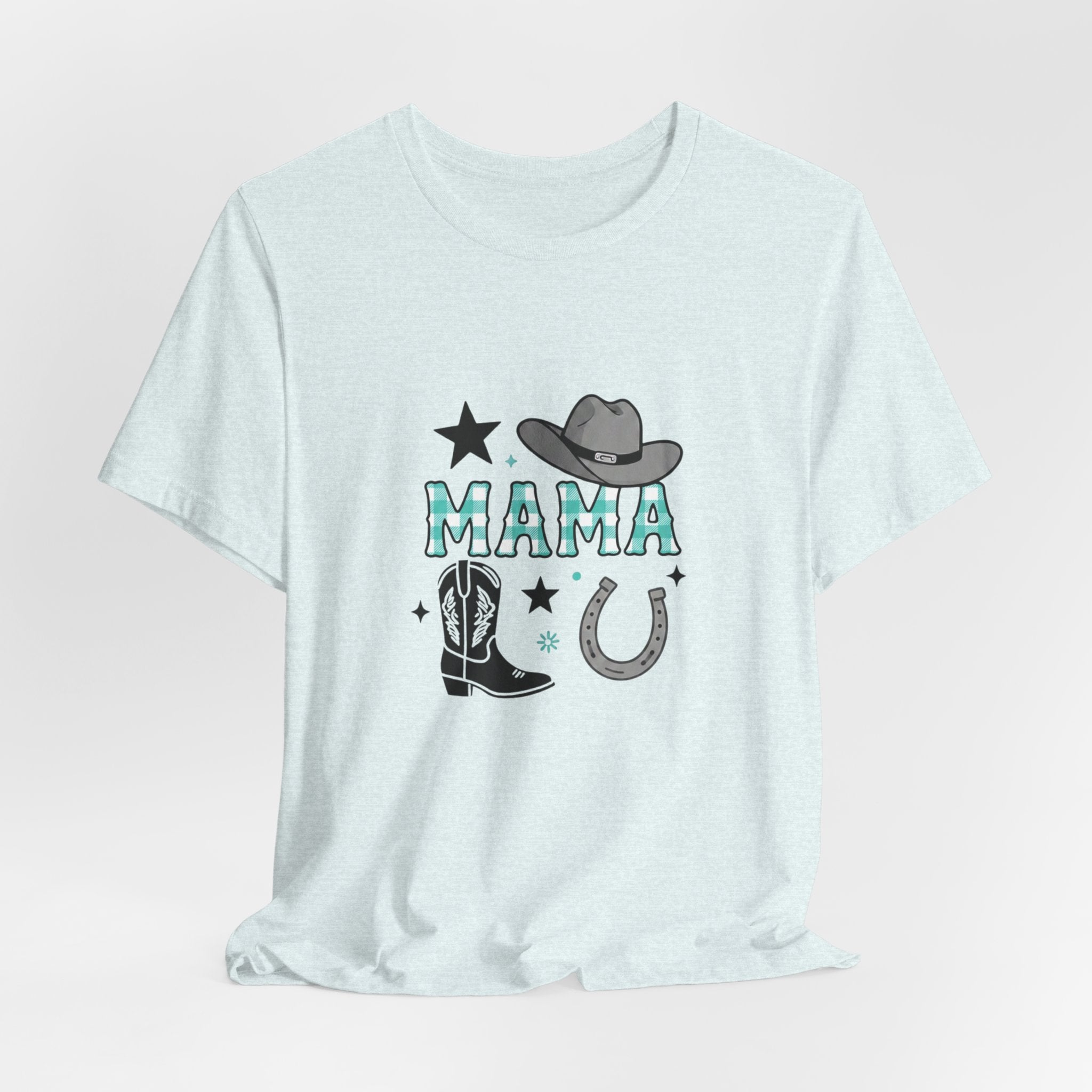 Mama Cowboy Boots & Hat T‑Shirt — Western Mama Tee with Horseshoe Graphic