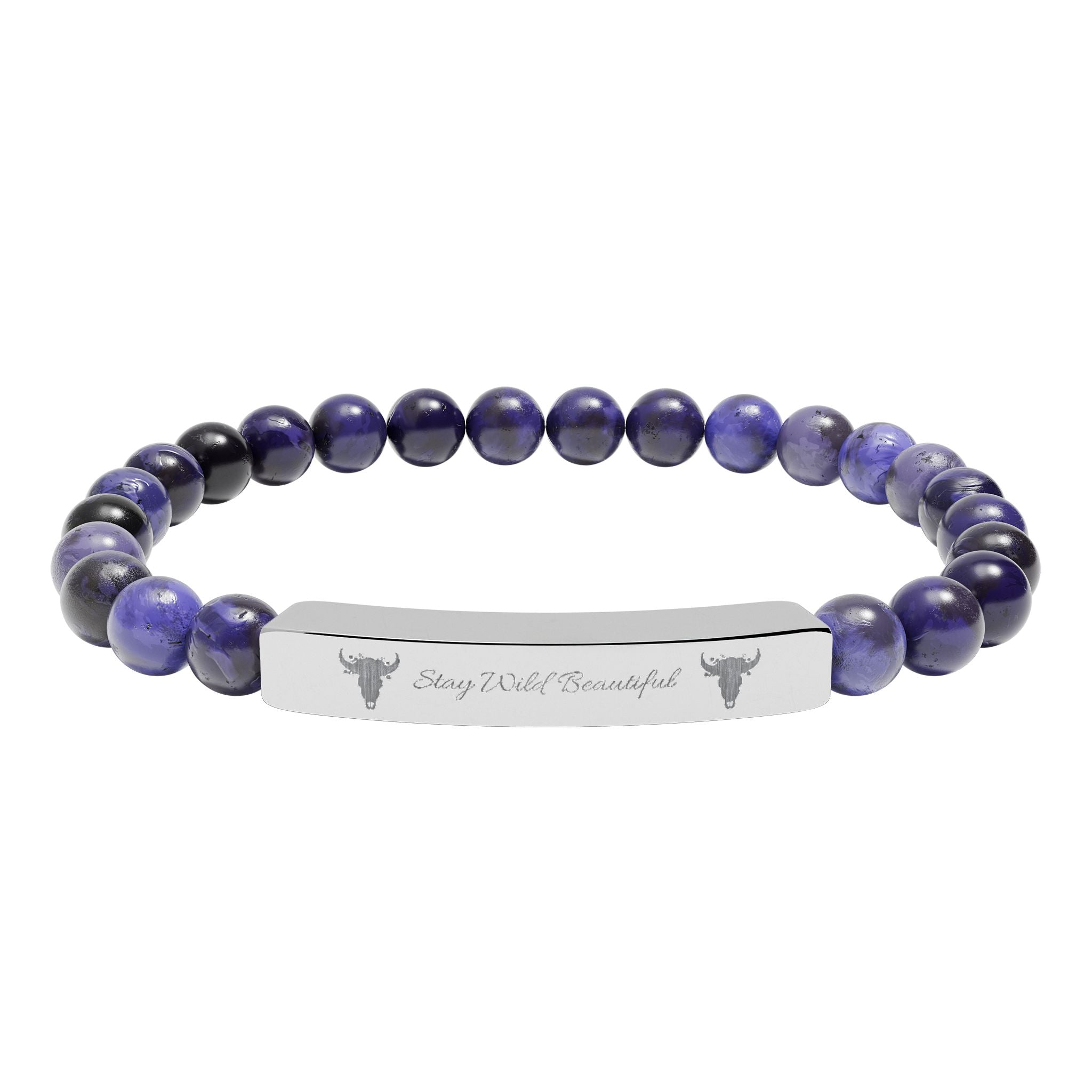 Engravable Natural Stone Bar Bracelet — Stretch Beaded Healing Gemstone Jewelry