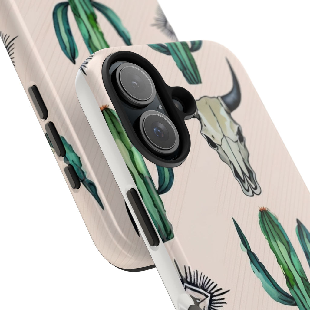 Cactus & Bull Skull Tough Phone Case — Southwestern Desert Pattern